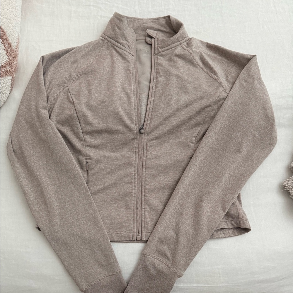 Danskin Taupe Long Sleeve Zip-Up Top